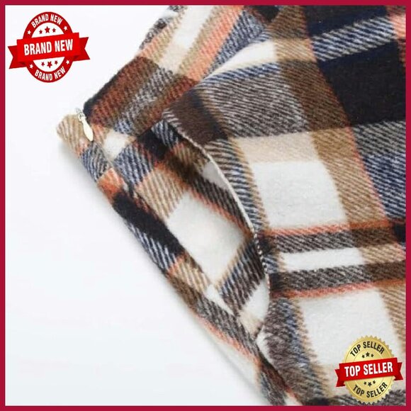 Long Wool Plaid Skirt High Waist A-Line Pleated Midi Fall Winter - Picture 4 of 7